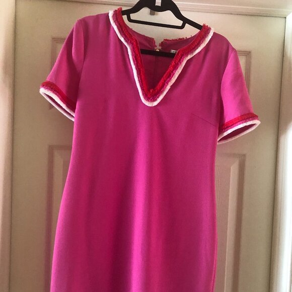 Trina Turk Women Dress Flamingo Pink Size 2 Shift Fringe Stripe Trim - Picture 2 of 7